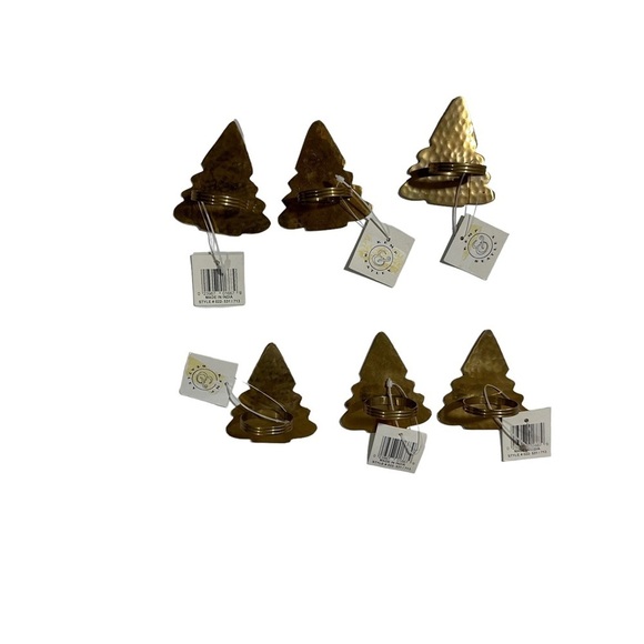 Vtg Kemp & Beatley Set of 6 Hammered Brass Gold Christmas Tree Napkin Rings NWT - Picture 7 of 9